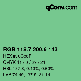 カラーコード: RGB 118.7 200.6 143 | qconv.com