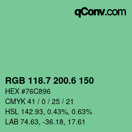 カラーコード: RGB 118.7 200.6 150 | qconv.com