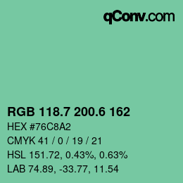 カラーコード: RGB 118.7 200.6 162 | qconv.com