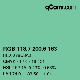 カラーコード: RGB 118.7 200.6 163 | qconv.com