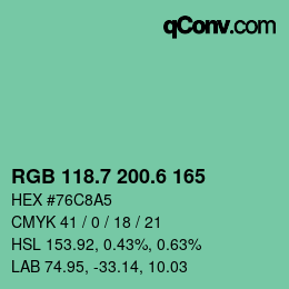 カラーコード: RGB 118.7 200.6 165 | qconv.com
