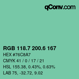 カラーコード: RGB 118.7 200.6 167 | qconv.com