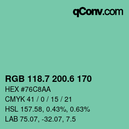 カラーコード: RGB 118.7 200.6 170 | qconv.com