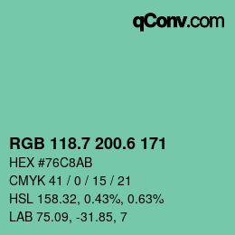 カラーコード: RGB 118.7 200.6 171 | qconv.com