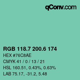 カラーコード: RGB 118.7 200.6 174 | qconv.com