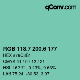 カラーコード: RGB 118.7 200.6 177 | qconv.com
