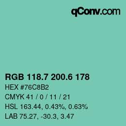 カラーコード: RGB 118.7 200.6 178 | qconv.com