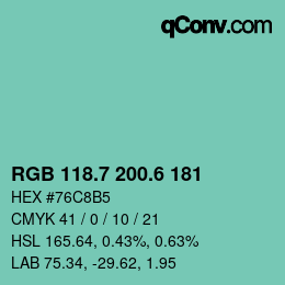 カラーコード: RGB 118.7 200.6 181 | qconv.com