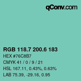 カラーコード: RGB 118.7 200.6 183 | qconv.com