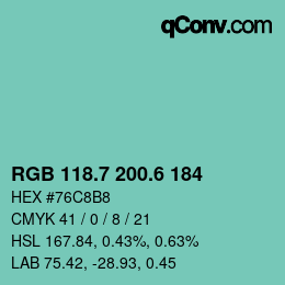 カラーコード: RGB 118.7 200.6 184 | qconv.com