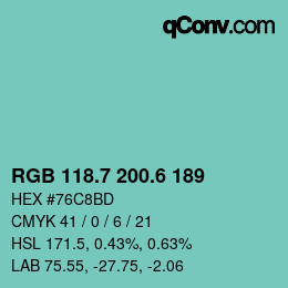 カラーコード: RGB 118.7 200.6 189 | qconv.com