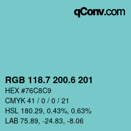カラーコード: RGB 118.7 200.6 201 | qconv.com