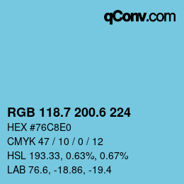 カラーコード: RGB 118.7 200.6 224 | qconv.com