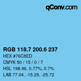 カラーコード: RGB 118.7 200.6 237 | qconv.com