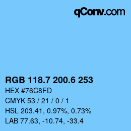 カラーコード: RGB 118.7 200.6 253 | qconv.com