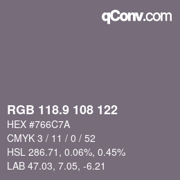 Color code: RGB 118.9 108 122 | qconv.com