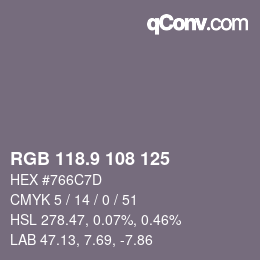 Color code: RGB 118.9 108 125 | qconv.com