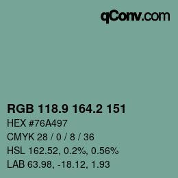 Color code: RGB 118.9 164.2 151 | qconv.com