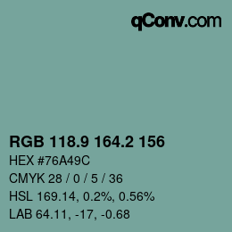 カラーコード: RGB 118.9 164.2 156 | qconv.com