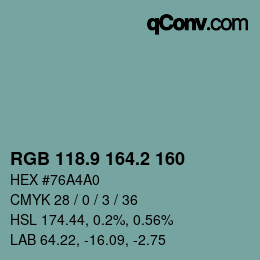 Color code: RGB 118.9 164.2 160 | qconv.com