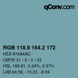 カラーコード: RGB 118.9 164.2 172 | qconv.com
