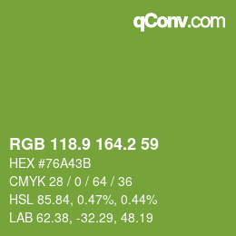 カラーコード: RGB 118.9 164.2 59 | qconv.com