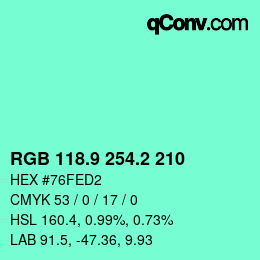 カラーコード: RGB 118.9 254.2 210 | qconv.com