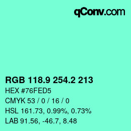カラーコード: RGB 118.9 254.2 213 | qconv.com