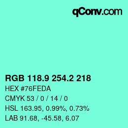 カラーコード: RGB 118.9 254.2 218 | qconv.com