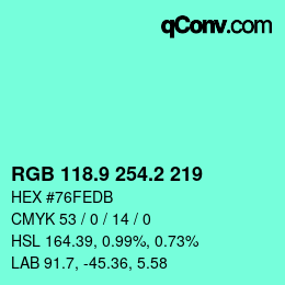 カラーコード: RGB 118.9 254.2 219 | qconv.com