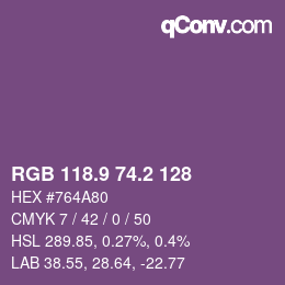 カラーコード: RGB 118.9 74.2 128 | qconv.com