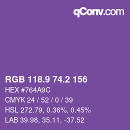 カラーコード: RGB 118.9 74.2 156 | qconv.com