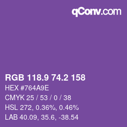 カラーコード: RGB 118.9 74.2 158 | qconv.com