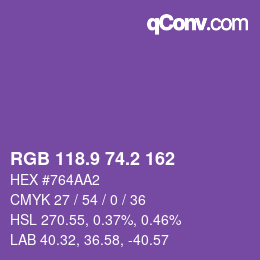 カラーコード: RGB 118.9 74.2 162 | qconv.com