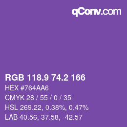 カラーコード: RGB 118.9 74.2 166 | qconv.com