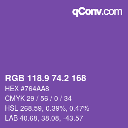 カラーコード: RGB 118.9 74.2 168 | qconv.com