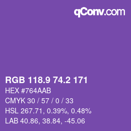 カラーコード: RGB 118.9 74.2 171 | qconv.com