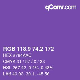 カラーコード: RGB 118.9 74.2 172 | qconv.com