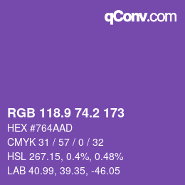 カラーコード: RGB 118.9 74.2 173 | qconv.com