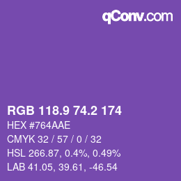 カラーコード: RGB 118.9 74.2 174 | qconv.com