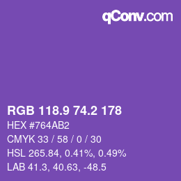 カラーコード: RGB 118.9 74.2 178 | qconv.com