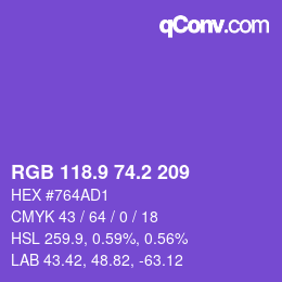 カラーコード: RGB 118.9 74.2 209 | qconv.com