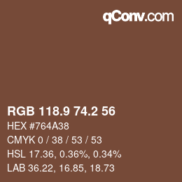 カラーコード: RGB 118.9 74.2 56 | qconv.com