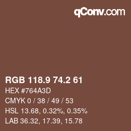 Color code: RGB 118.9 74.2 61 | qconv.com