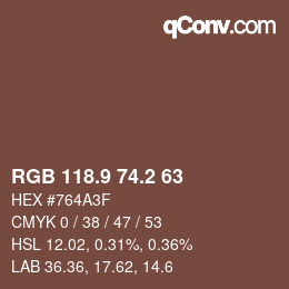 Color code: RGB 118.9 74.2 63 | qconv.com