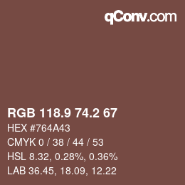 Color code: RGB 118.9 74.2 67 | qconv.com
