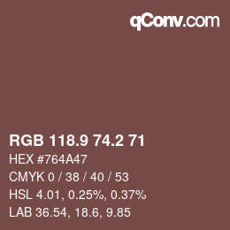 Color code: RGB 118.9 74.2 71 | qconv.com