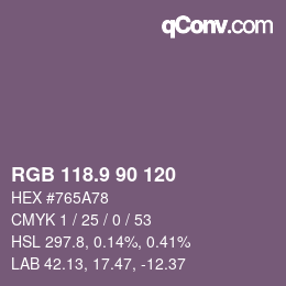 カラーコード: RGB 118.9 90 120 | qconv.com