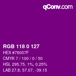 Color code: RGB 118 0 127 | qconv.com