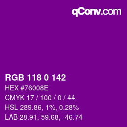 Color code: RGB 118 0 142 | qconv.com